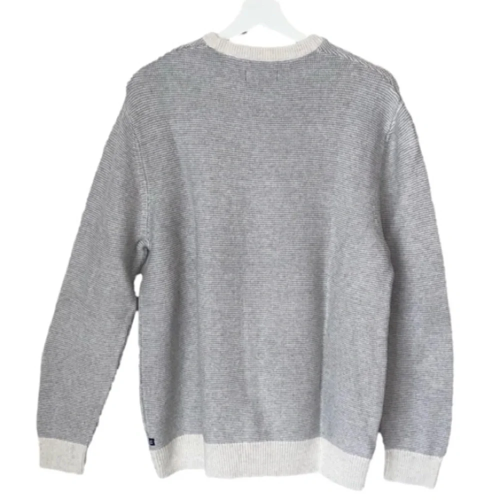 CHAPS Sweater Crewneck Long Sleeve Gray Creamy White Knit Mens L